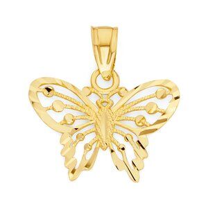 10K Solid Gold Butterfly Pendant – Delicate Filigree Charm, Diamond-Cut Finish